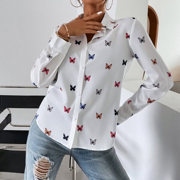 FLY AWAY WITH ME butterfly print button down blous - Picture 4 of 6